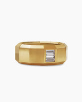 Faceted Band Ring in 18K Yellow Gold with Center Diamond, 10mm